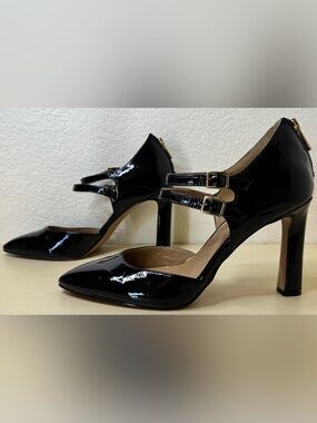 Jessica Simpson Black Patent Heels Size 8.5 Double Strap 4” Stiletto
